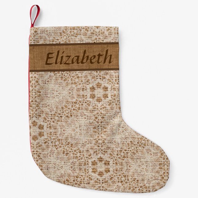 Petite Chaussette De Noël Russe Burlap et dentelle flocon de neige Personnal (Devant)