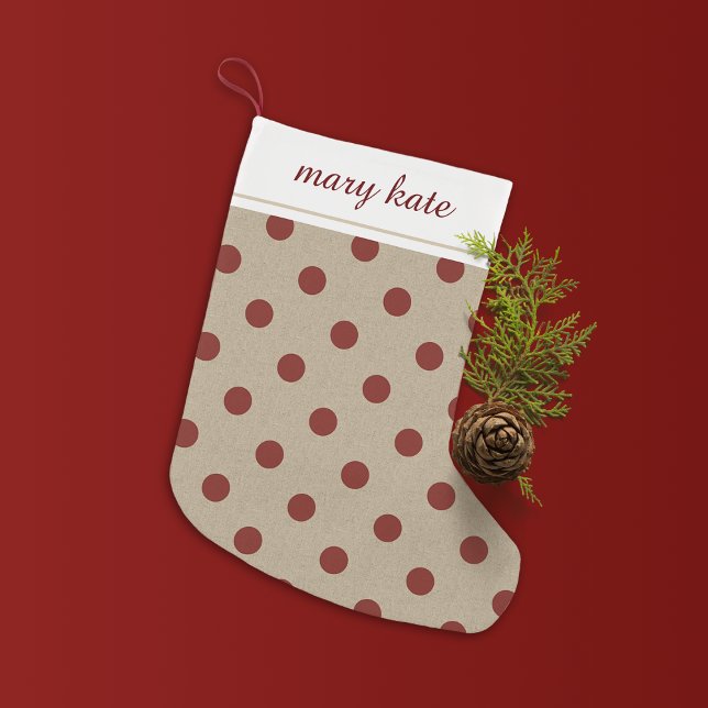 Petite Chaussette De Noël Russe Rouge Faux Burlap Polka Dot (Créateur téléchargé)