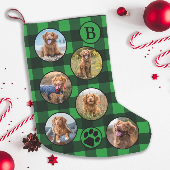 Petite Chaussette De Noël Rustic Green Black Plaid Fun 12 Animaux de compagn (Créateur téléchargé)