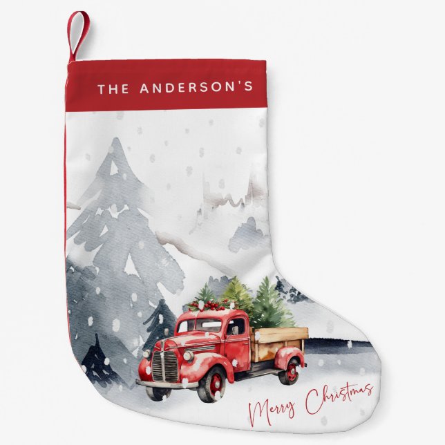 Petite Chaussette De Noël Rustic Red Truck Noël personnalisé (Devant)