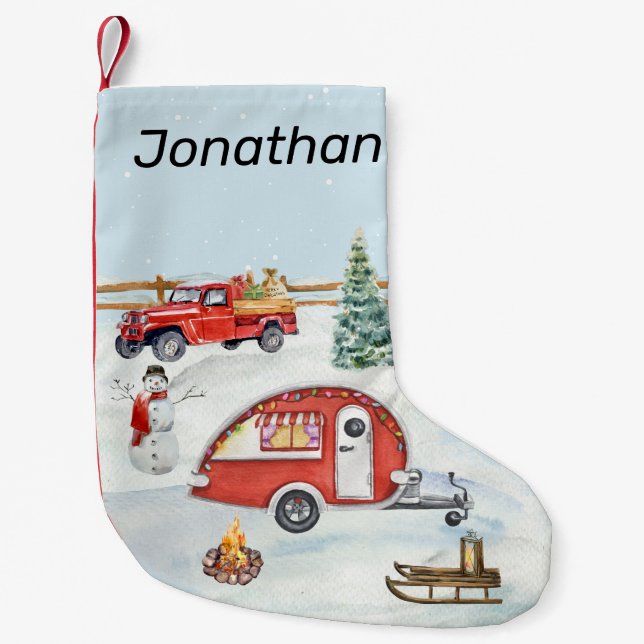 Petite Chaussette De Noël RV Camping Camper Neige hiver Noël (Devant)