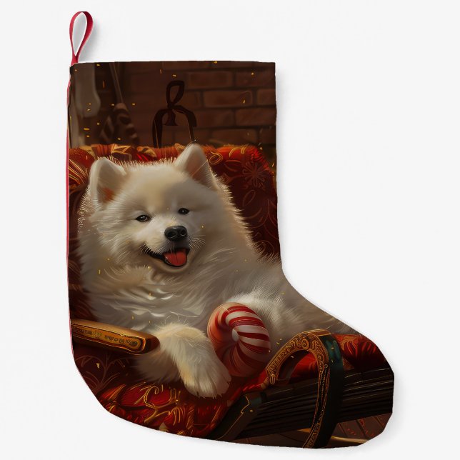 Petite Chaussette De Noël Samoyed Chien Festive de Noël (Devant)