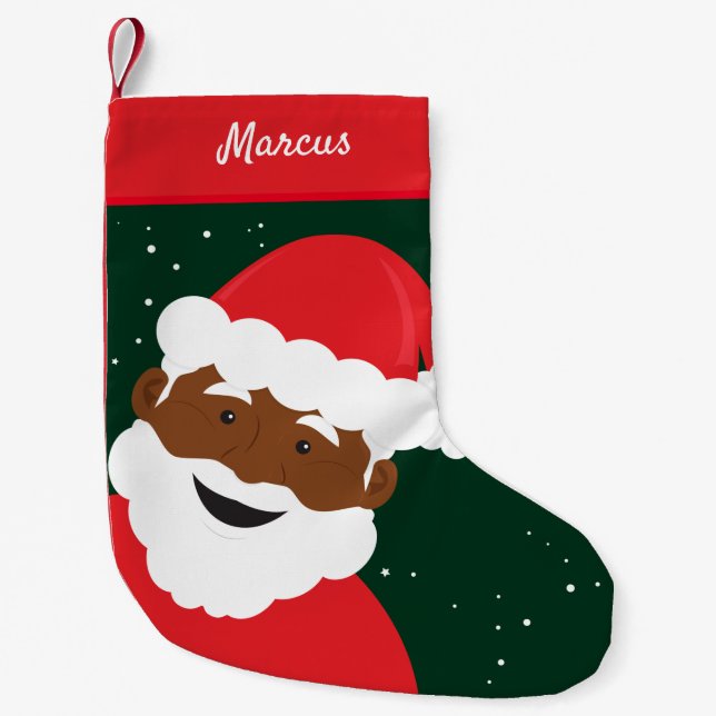 Petite Chaussette De Noël Santa Claus Face Vert Peau Brown Nom (Devant)