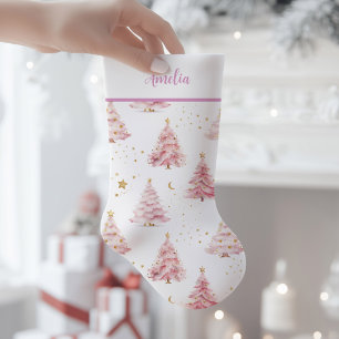 Petite Chaussette De Noël Sapins de Noël roses