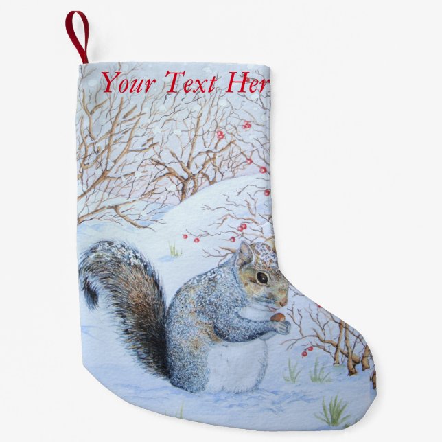 Petite Chaussette De Noël scène de neige d'écureuil gris (Devant)