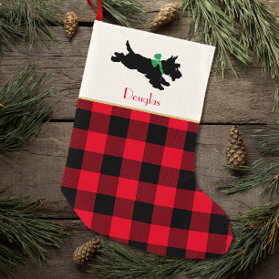 Petite Chaussette De Noël Scottie Chien Nom Personnalisé Buffalo Plaid Red
