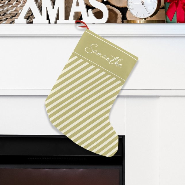 Petite Chaussette De Noël Script de calligraphie simple Gold Holiday (Simple gold striped holiday Christmas stocking. )