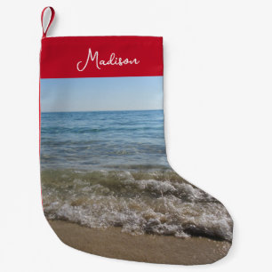 Petite Chaussette De Noël Sea & Sand Beach Waves Nom personnalisé