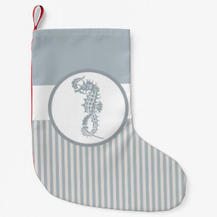 Petite Chaussette De Noël Seahorse Bleu Classique Nautique Élégant
