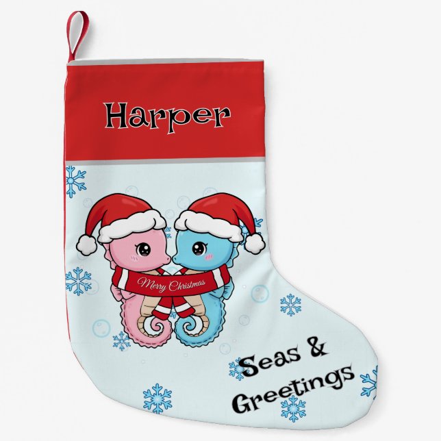 Petite Chaussette De Noël Seahorse Couple Personalized Christmas Stocking (Devant)