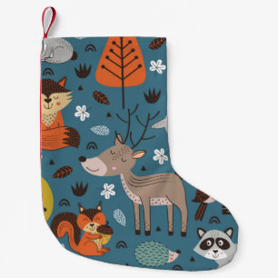 Petite Chaussette De Noël Seamless pattern with forest animals on blue backg