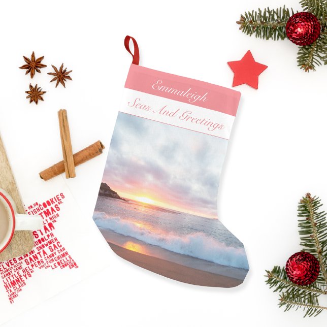 Petite Chaussette De Noël Seas Et Salutations Coucher De Soleil Californie (Créateur téléchargé)
