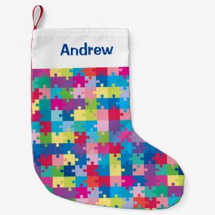 Petite Chaussette De Noël Sensibilisation sur l'autisme de Motif de puzzle p