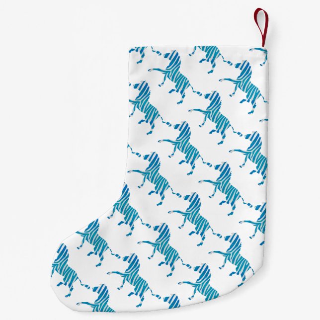 Petite Chaussette De Noël Silhouette bleue et blanche Zebra (Dos)
