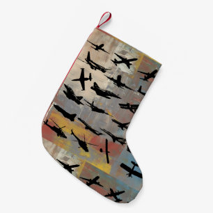 Petite Chaussette De Noël Silhouettes d'avion noir