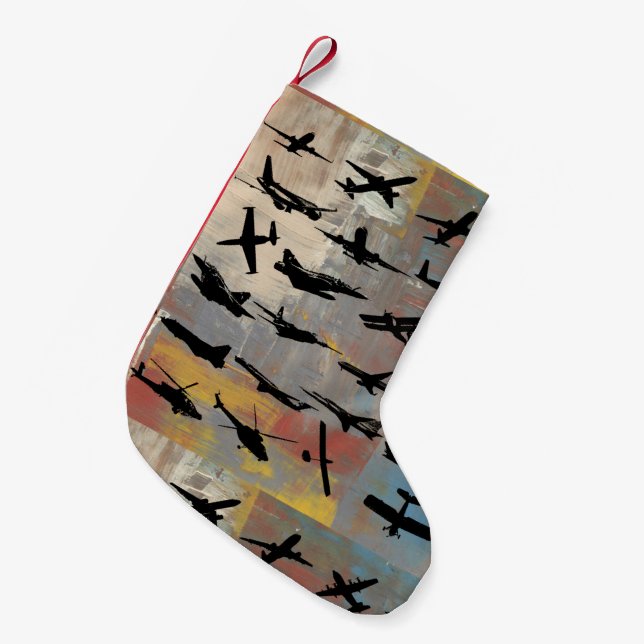 Petite Chaussette De Noël Silhouettes d'avion noir (Devant (Accrochage))