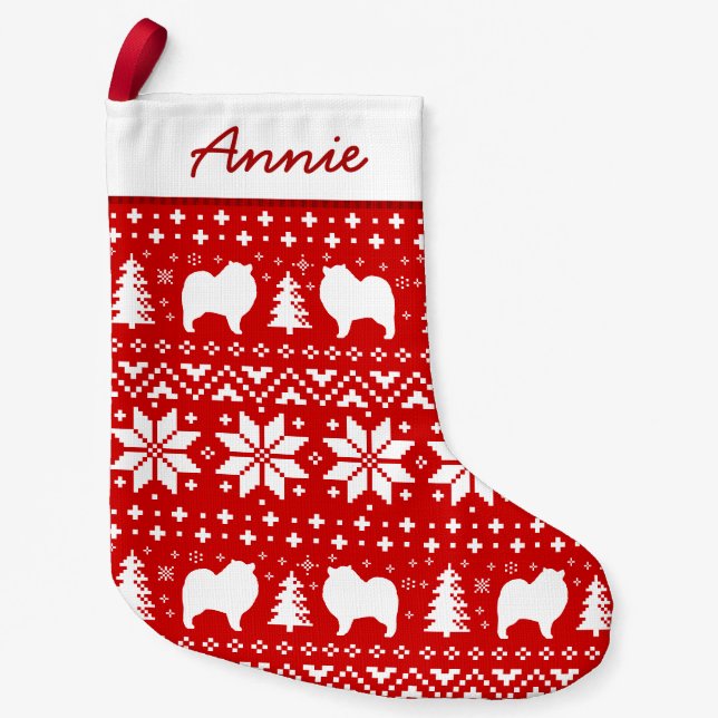 Petite Chaussette De Noël Silhouettes Motif rouge et blanc (Devant)
