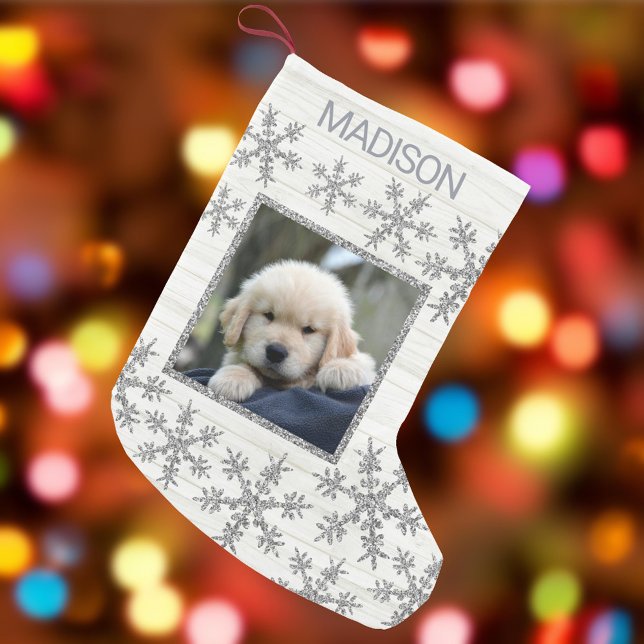 Petite Chaussette De Noël Silver Snowflake Amusants Enfants Ou Animaux Photo (Créateur téléchargé)