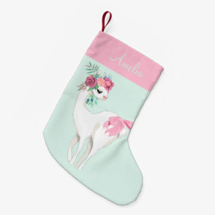 Petite Chaussette De Noël Simple Pink Mint Green Llama Girl mignonne