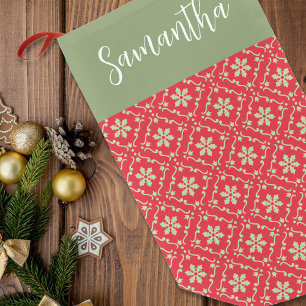 Petite Chaussette De Noël Simple rouge vert hiver Snowflake Élégant Motif