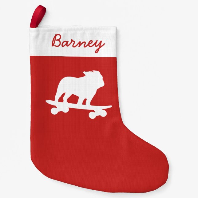 Petite Chaussette De Noël Skateboard Bulldog Silhouette Cool Skate Chien (Devant)