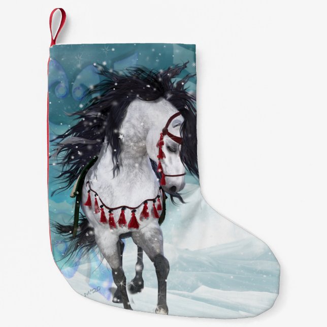 Petite Chaussette De Noël Snow Horse Blue Christmas Stocker (Devant)