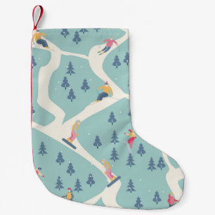 Petite Chaussette De Noël Snowboarders et skieurs se promènent dans la stat