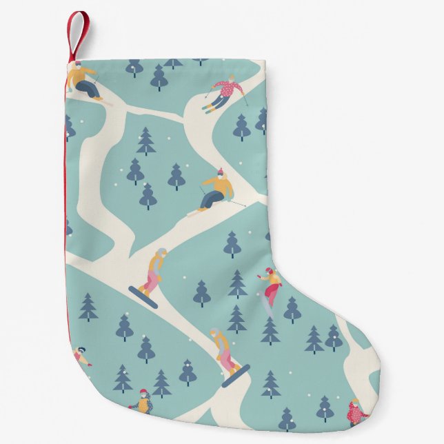 Petite Chaussette De Noël Snowboarders, station d'hiver, loisirs actifs. (Devant)