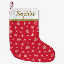 Petite Chaussette De Noël Snowflakes motif rouge nom personnalisé