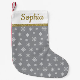 Petite Chaussette De Noël Snowflakes Nom personnalisé du motif gris