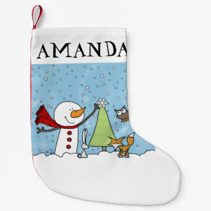 Petite Chaussette De Noël Snowman décore l'arbre avec des créatures boisées