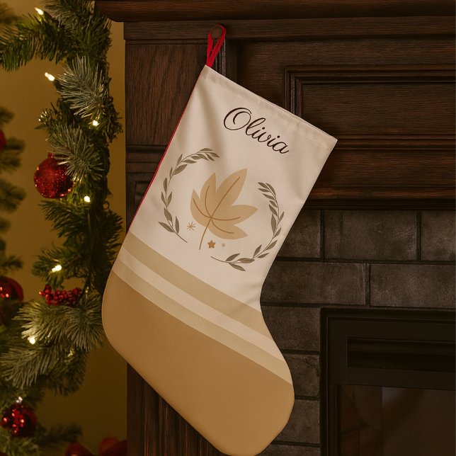 Petite Chaussette De Noël Soft Winter Christmas Stocking (Soft oatmeal tones and taupe details for calm winter mantle styling)