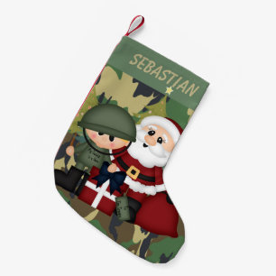 Petite Chaussette De Noël Soldat militaire et Père Noël Personnalisé