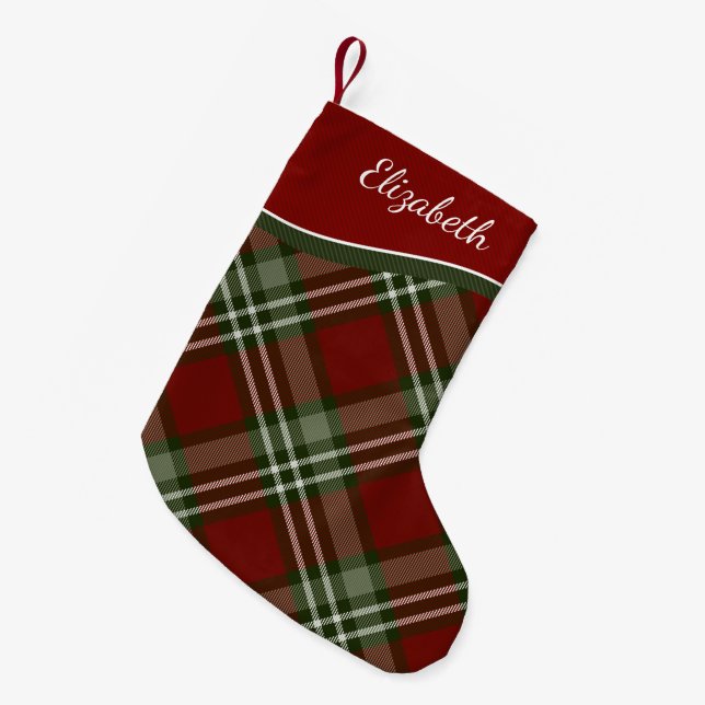 Petite Chaussette De Noël son nom sur plaid rouge et vert (Devant (Accrochage))