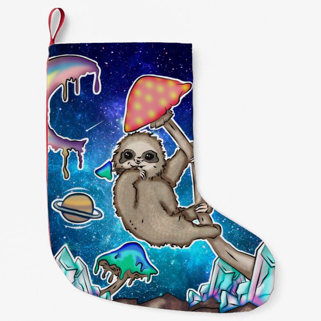Petite Chaussette De Noël Space Galaxy Sloth Cosmic Champignons Bizarre Crys (Devant)
