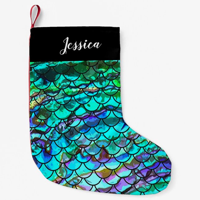 Petite Chaussette De Noël Stockage personnalisé de l'échelle de sirène (Devant)