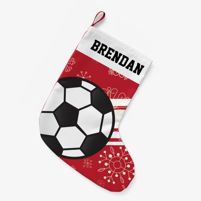 Petite Chaussette De Noël Stripes Sportives Personnalisées Soccer Ball Red (Devant (Accrochage))