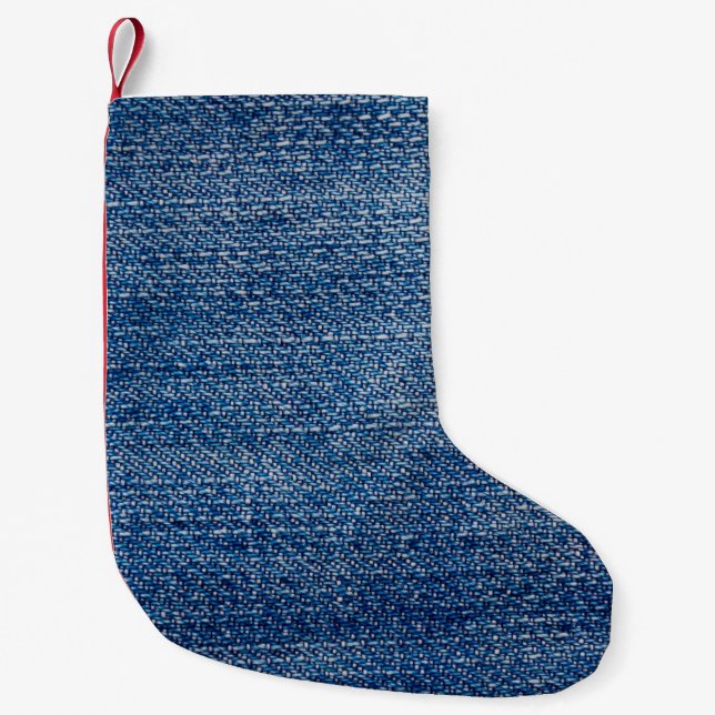 Petite Chaussette De Noël Structure en denim tissu Jeans bleu (Devant)