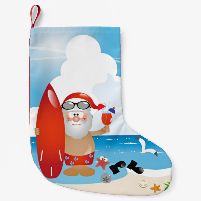 Petite Chaussette De Noël surfer santa claus (Devant)