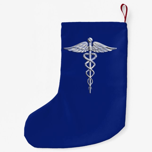 Petite Chaussette De Noël Symbole Médicale de caducée argenté de chrome sur (Dos)