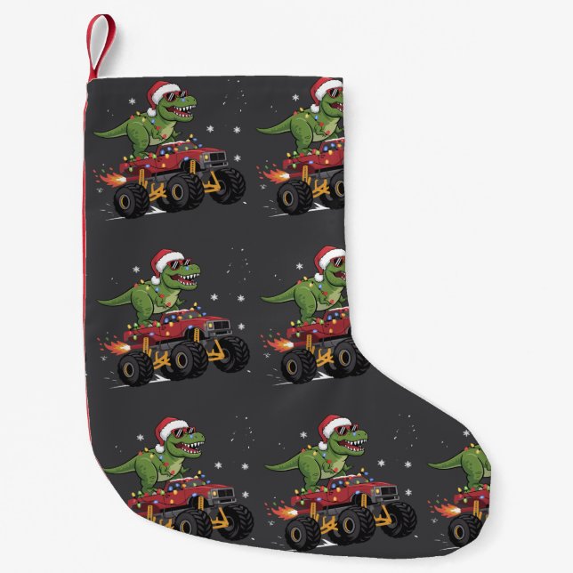 Petite Chaussette De Noël T-Rex Dinosaur Camion Monster de Noël (Devant)