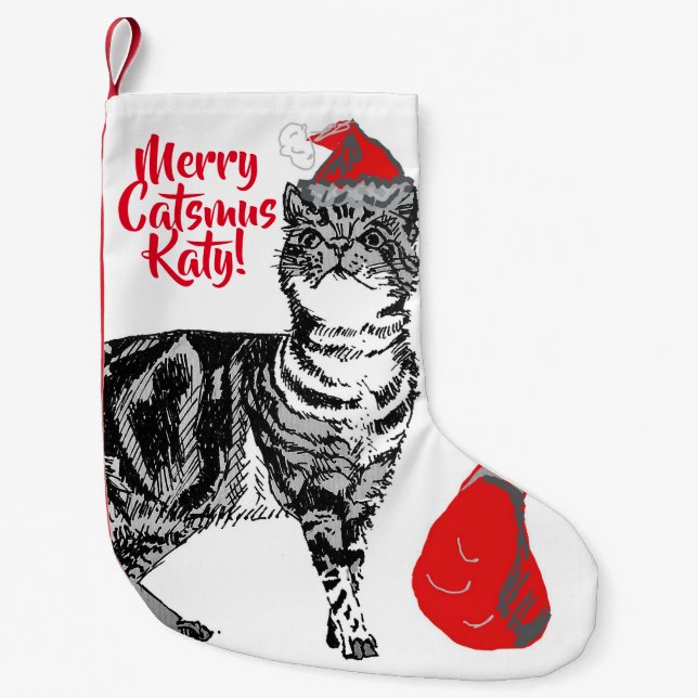 Petite Chaussette De Noël Tabby Chat Merry Catsmus Aqua Noël Stocker (Devant)