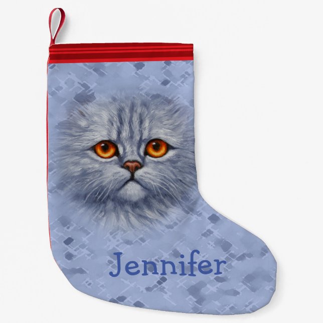 Petite Chaussette De Noël Tabby Gris Fluffé Chat Kitten Face (Devant)