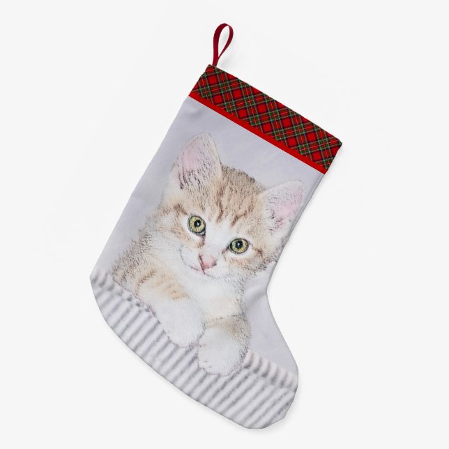 Petite Chaussette De Noël Tabby Orange Kitten Peinture - Art Chat original (Devant (Accrochage))