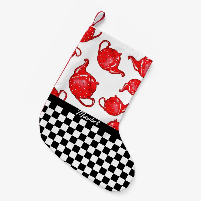 Petite Chaussette De Noël Tableau de contrôle des théières rouges Whimsical  (Devant (Accrochage))