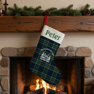 Petite Chaussette De Noël Tartan familial personnalisé pour Noël en cabane