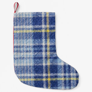 Petite Chaussette De Noël Tartan jaune bleu : Plaid tendance