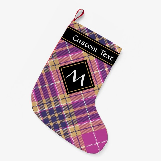 Petite Chaussette De Noël Tartan rose, or et bleu (Devant (Accrochage))