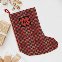 Tartan Rouge Échiquier Écossais Monogramme Noir