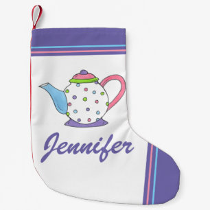 Petite Chaussette De Noël Teapot Teapot Party bleu violet Polka